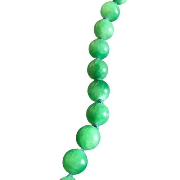 Green Jade Beaded Tassel Pendant Necklace Carved Elephant Silk Knotted 92 Gram - Picture 4 of 12